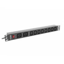 LANBERG 19'' PDU/elosztósor, 1U, 16A, 2m, 2xC19, 8xC13 aljzat, C20, fekete (PDU-02I1908I-0200-C20-BK)