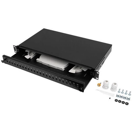LANBERG 19'' optikai patch panel, 24xST / 24xFC, fekete (FOP1-24ST-FCB)